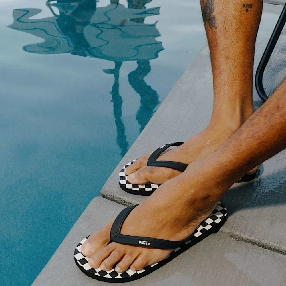 Vans Makena Checkerboard Black Marshmallow UltraCush Flip Flops Mens Size 11